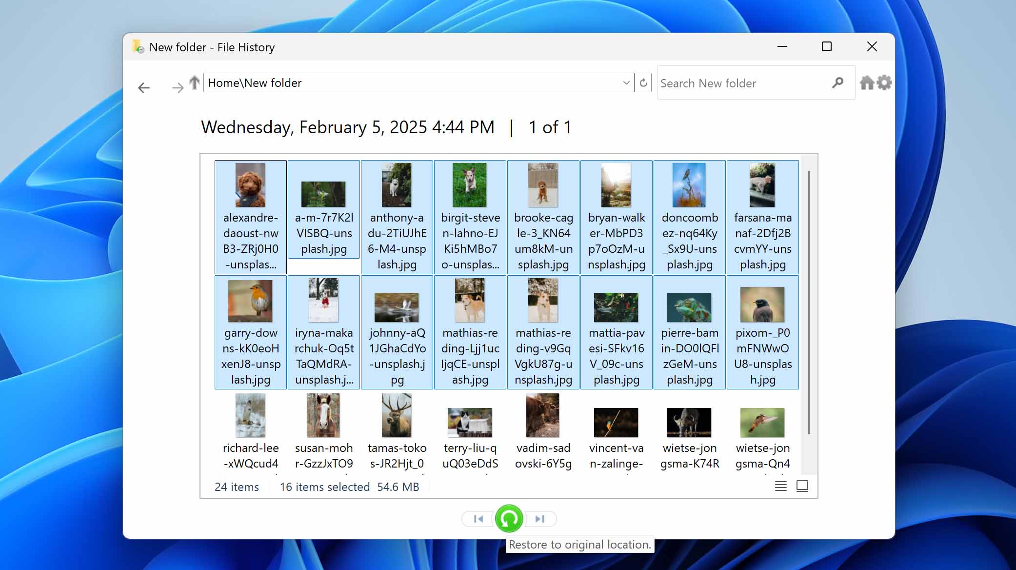 restore files with file history backup