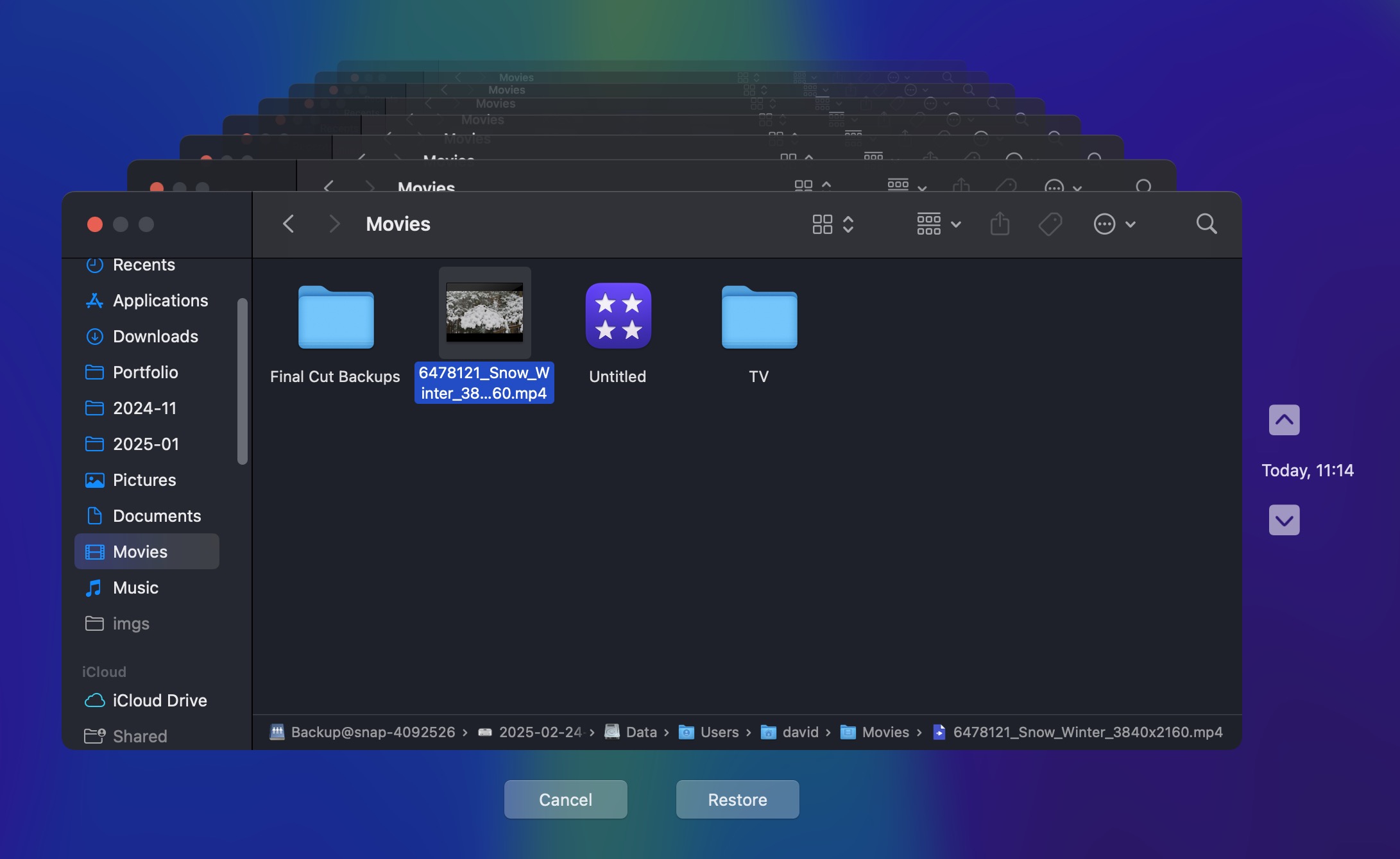 restore video backup time machine