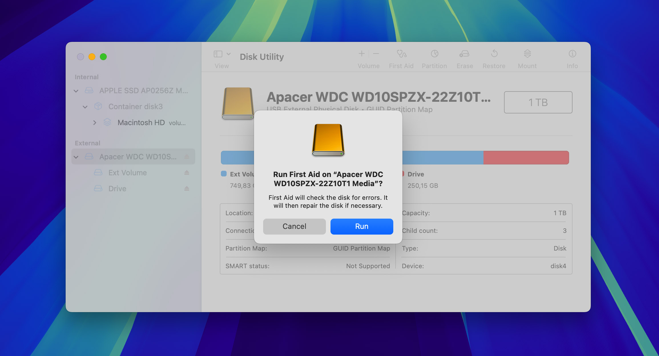 first aid macos on Apacer HDD