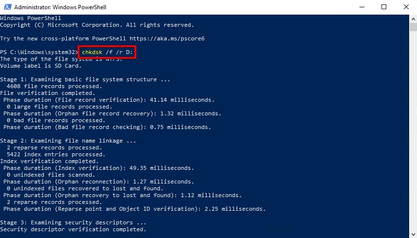 Running the CHKDSK command