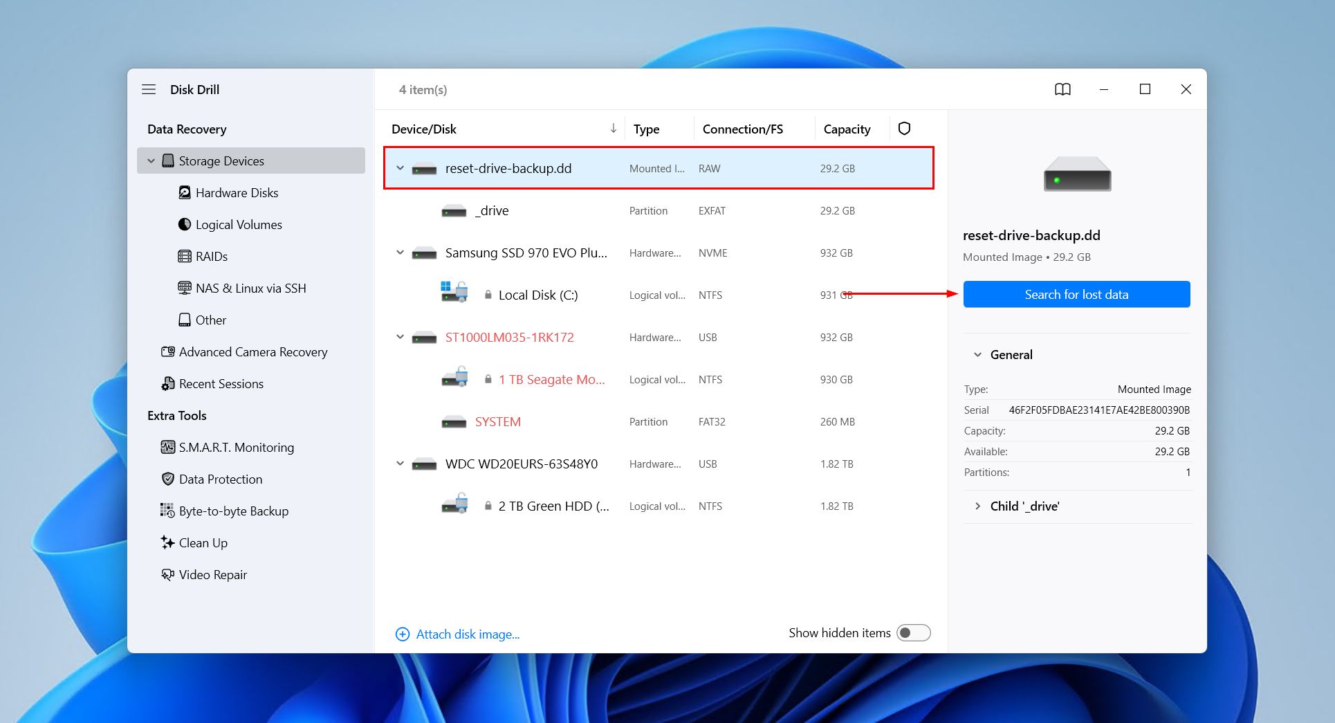 Scanning the reset drive.
