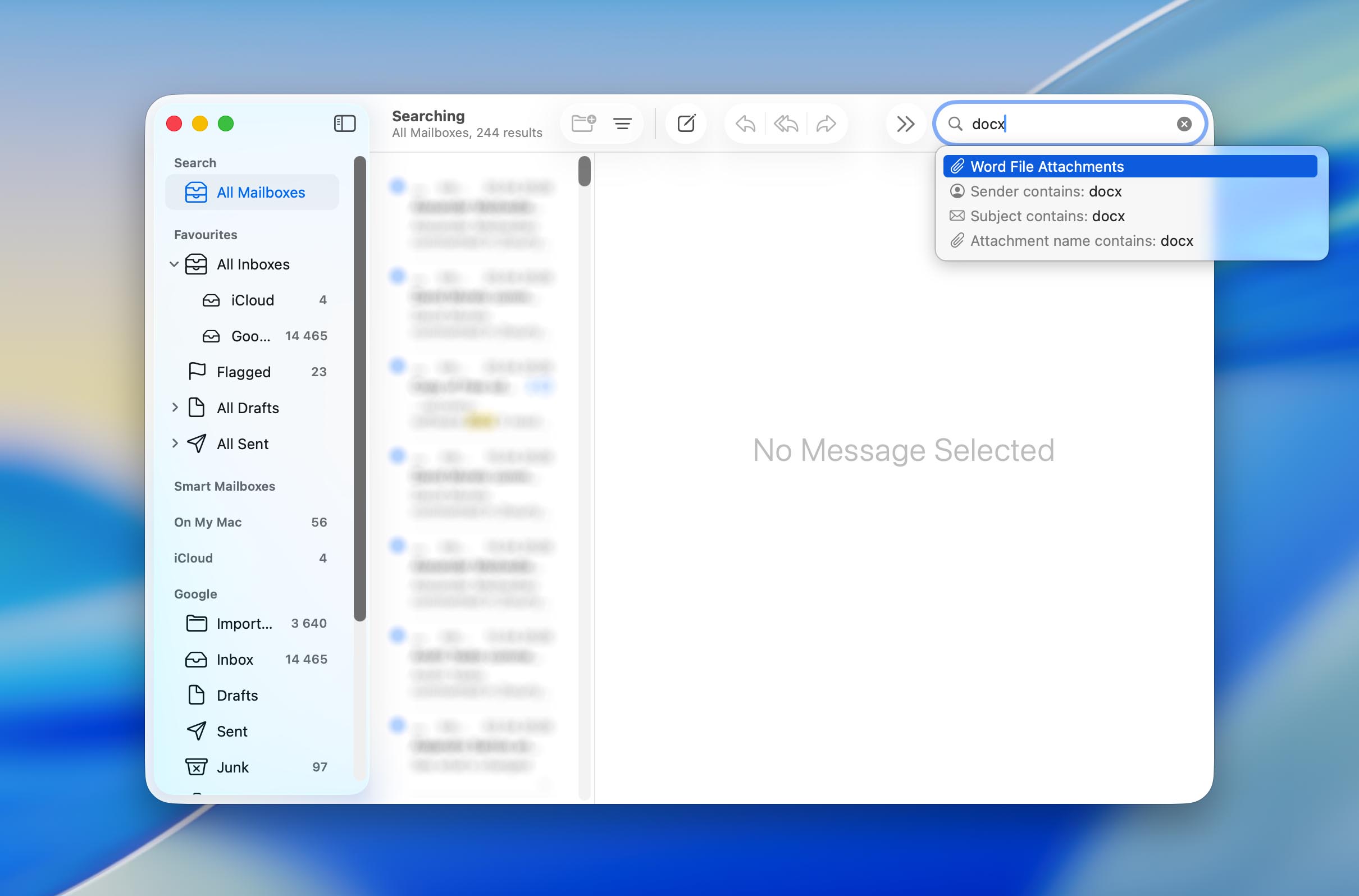 search attachments in mail app
