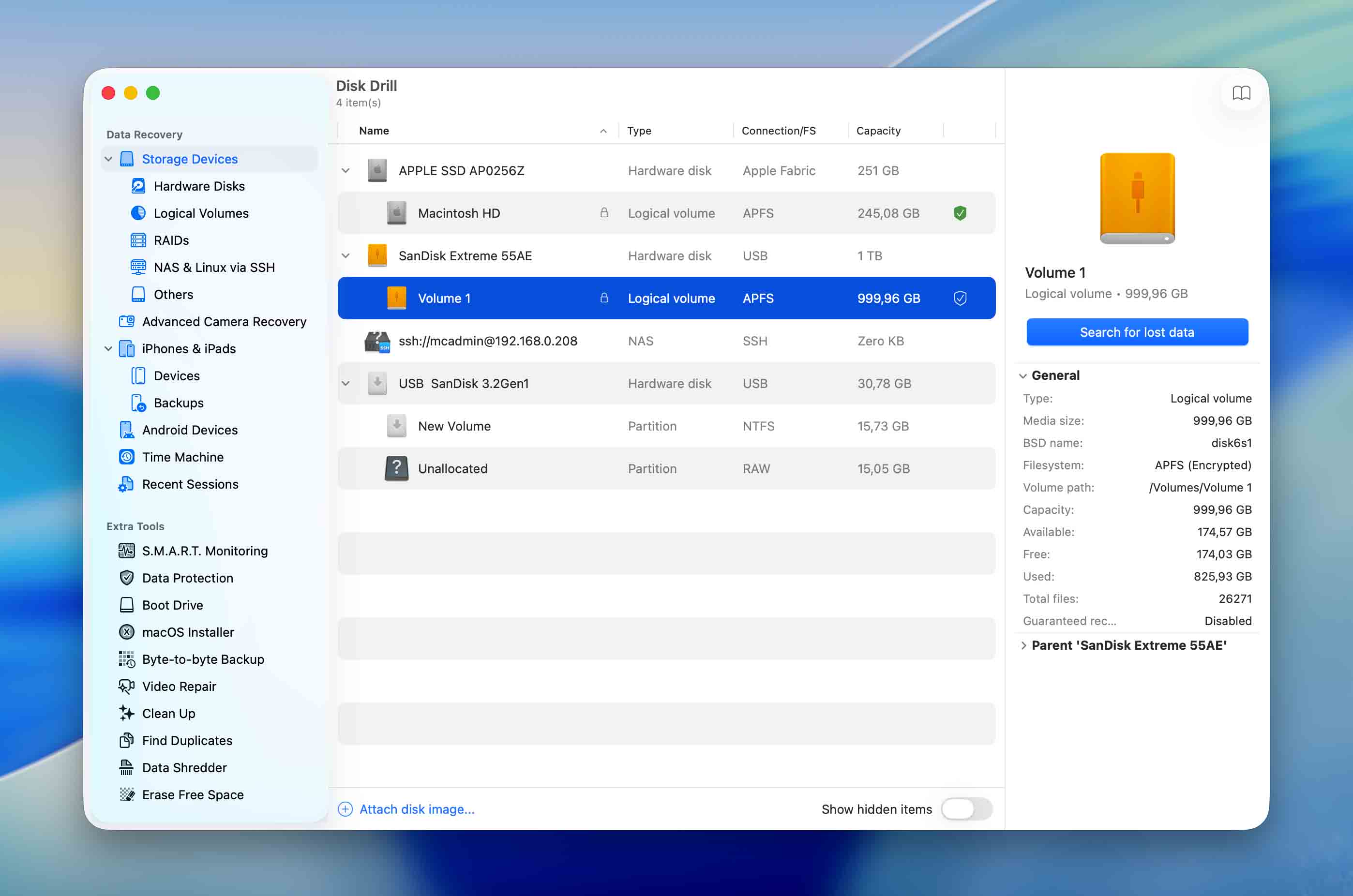 select drive with lost files in disk drill