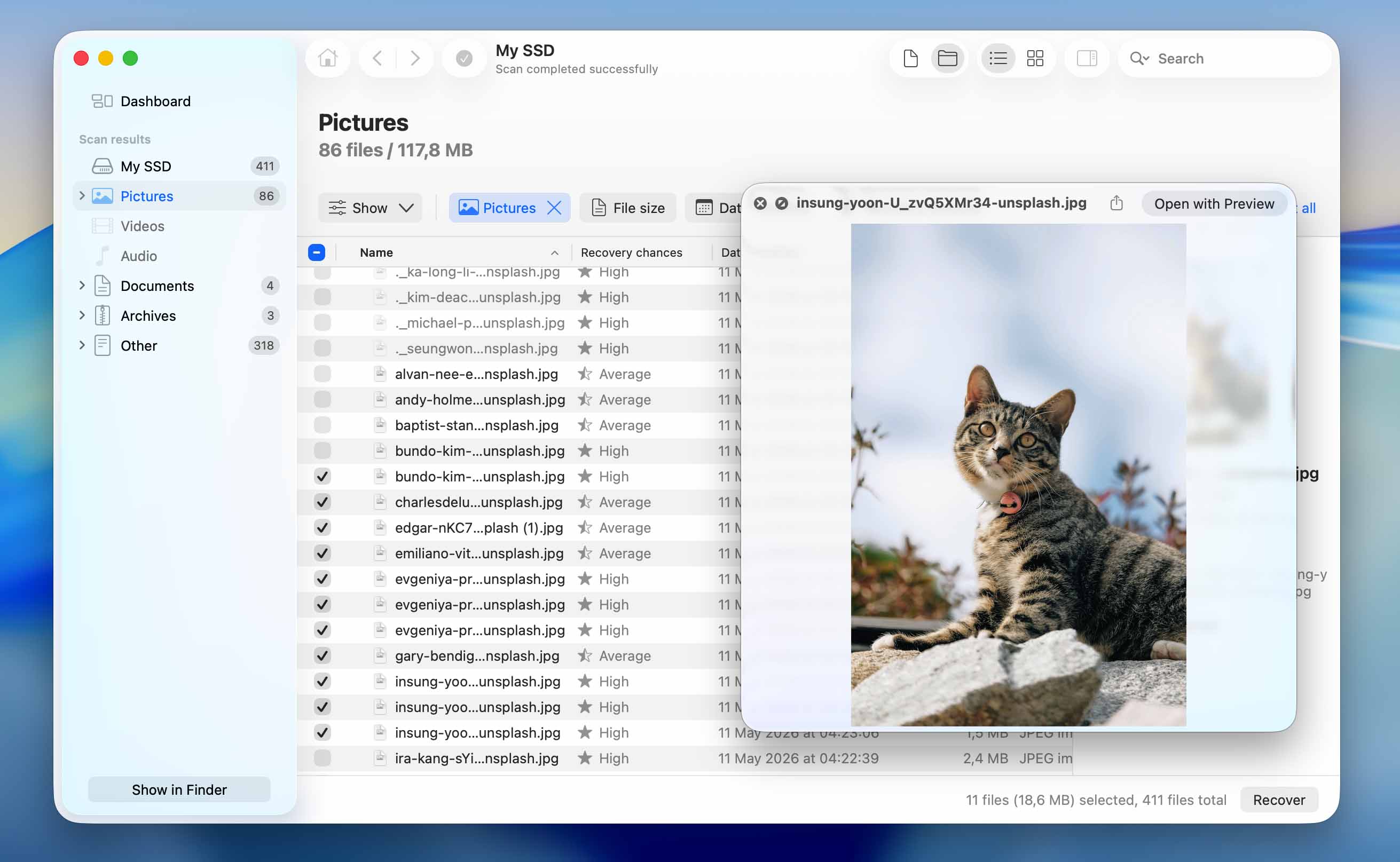 select files for recovery from ssd and click recover