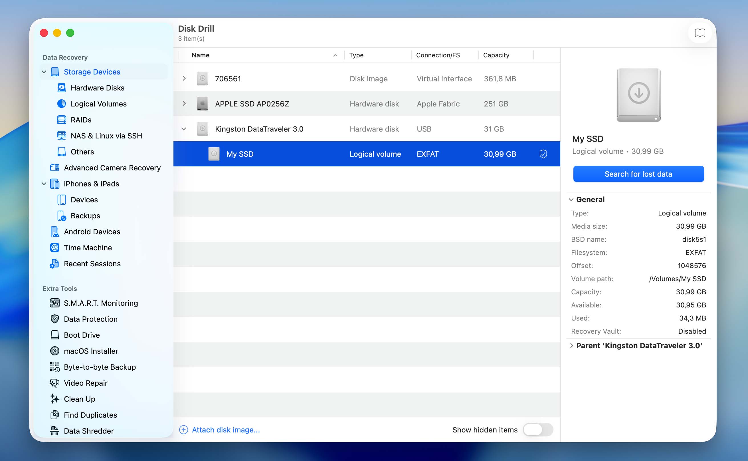 select mac ssd to scan in disk drill