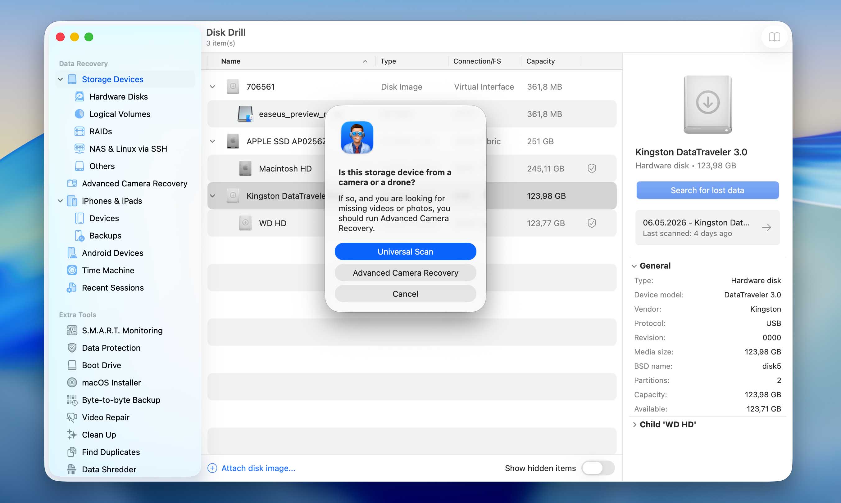 select universal scan in disk drill
