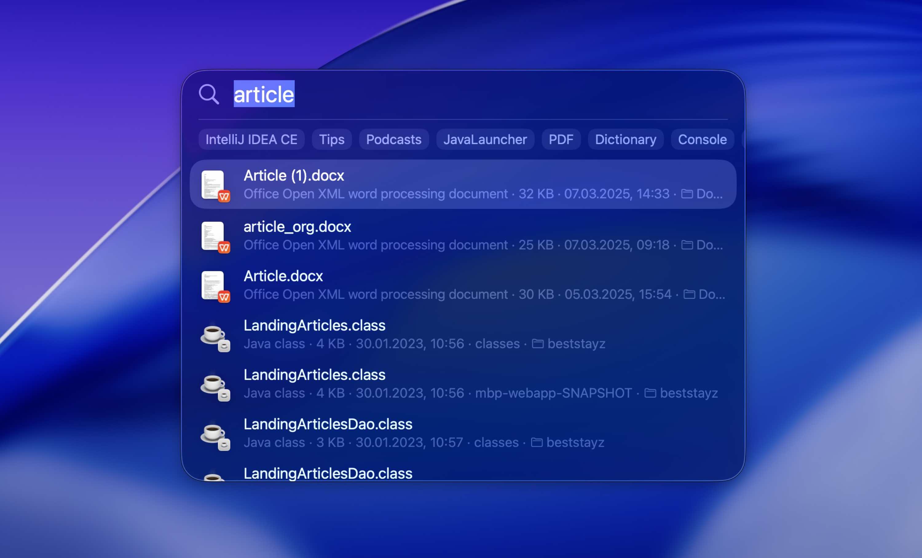 searching for files using spotlight