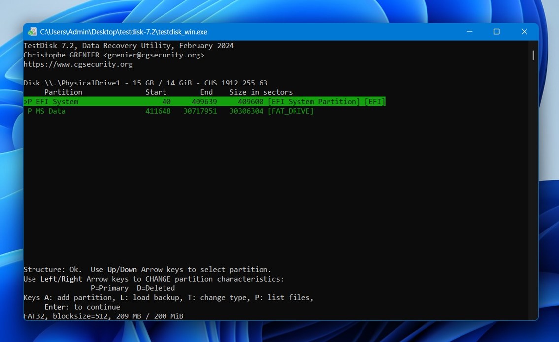 Press Enter on the partition