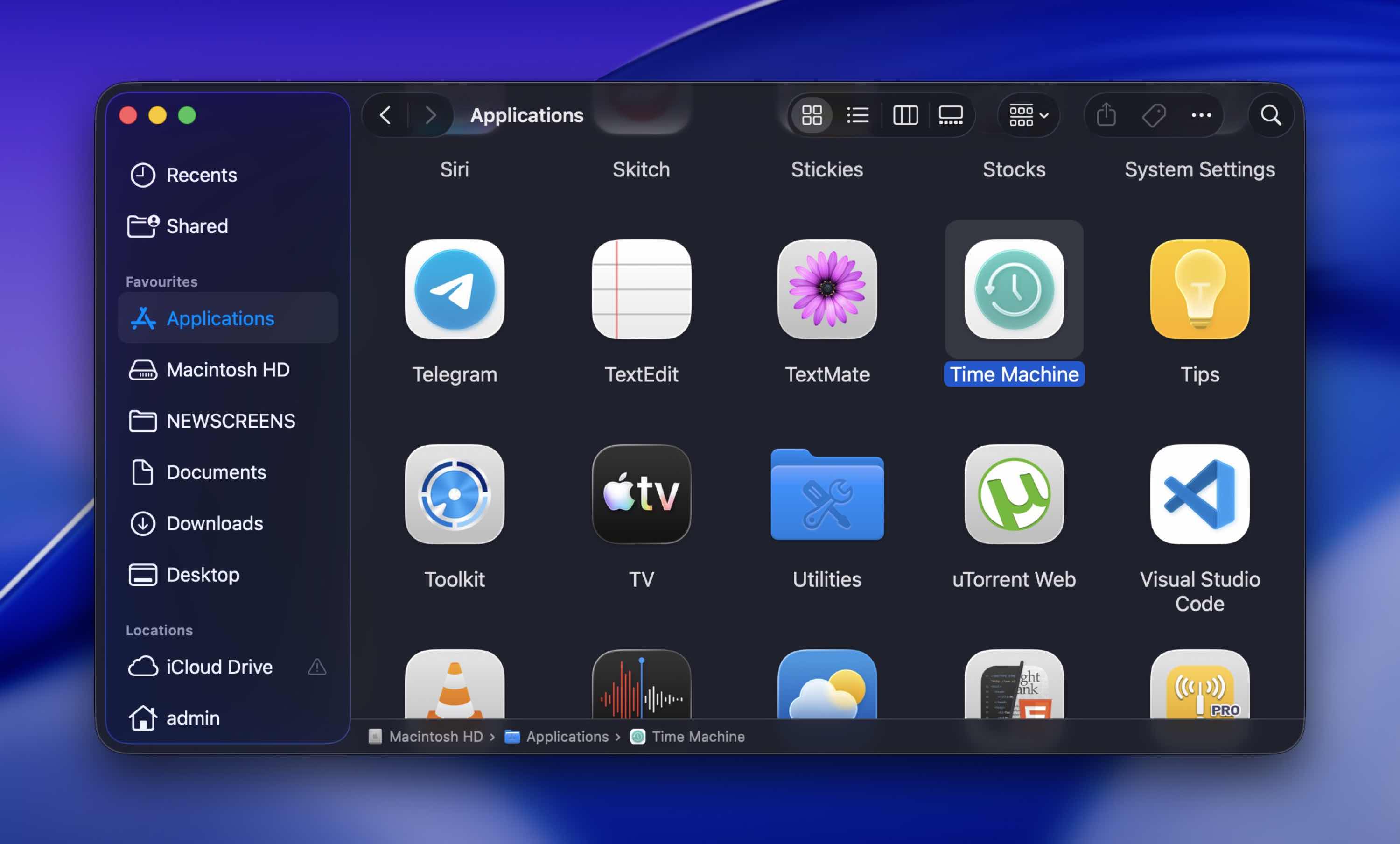 launching time machine from within finder