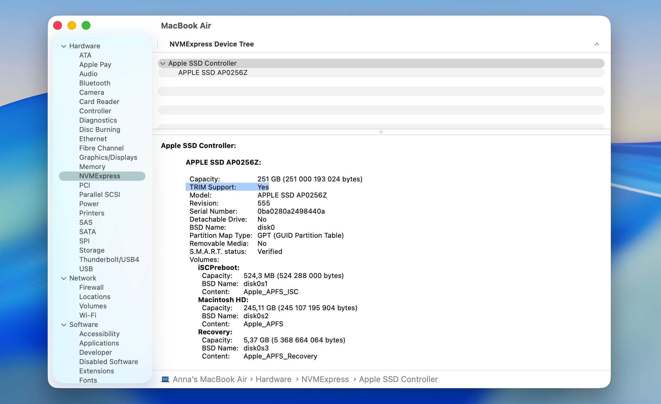 trim support on mac ssd
