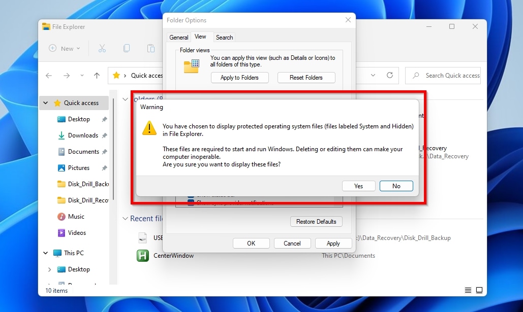 Windows File Explorer Hide Protected Operating System Files Warning