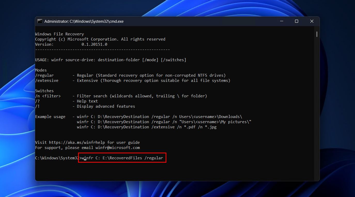 The winfr command.