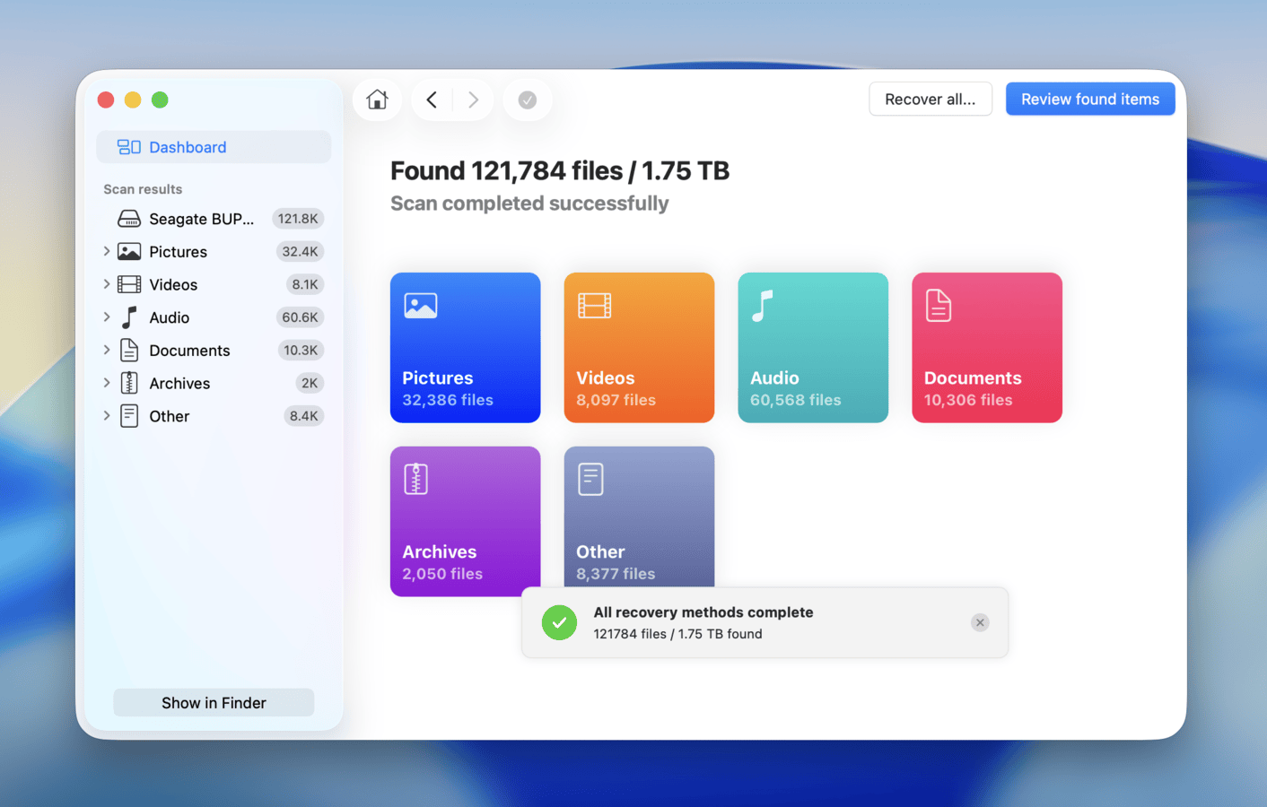 Review Found Files button in Disk Drill