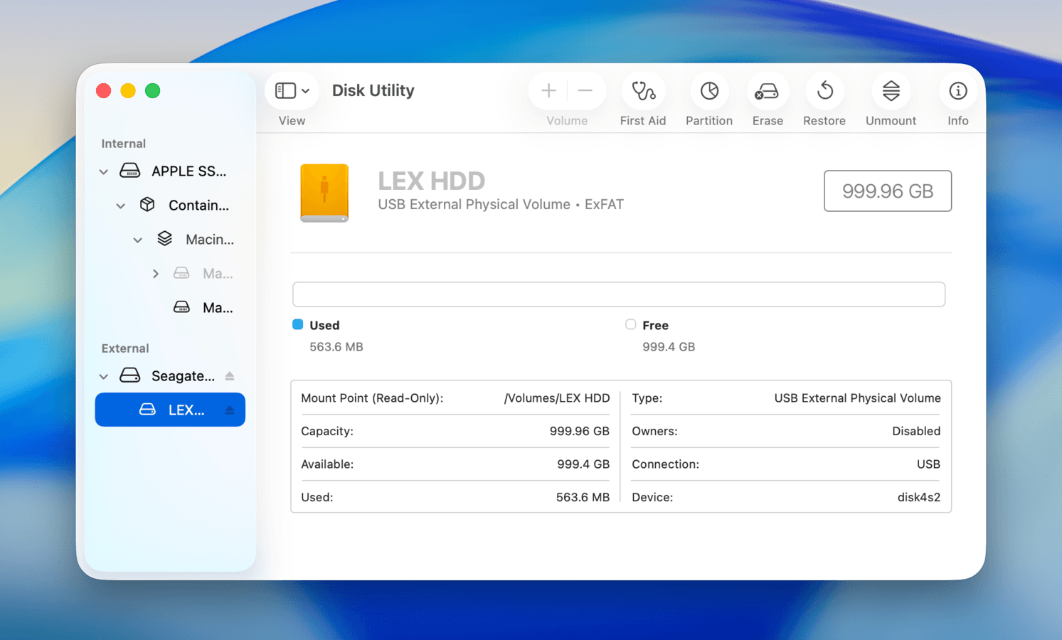 Unmount button in Disk Utility
