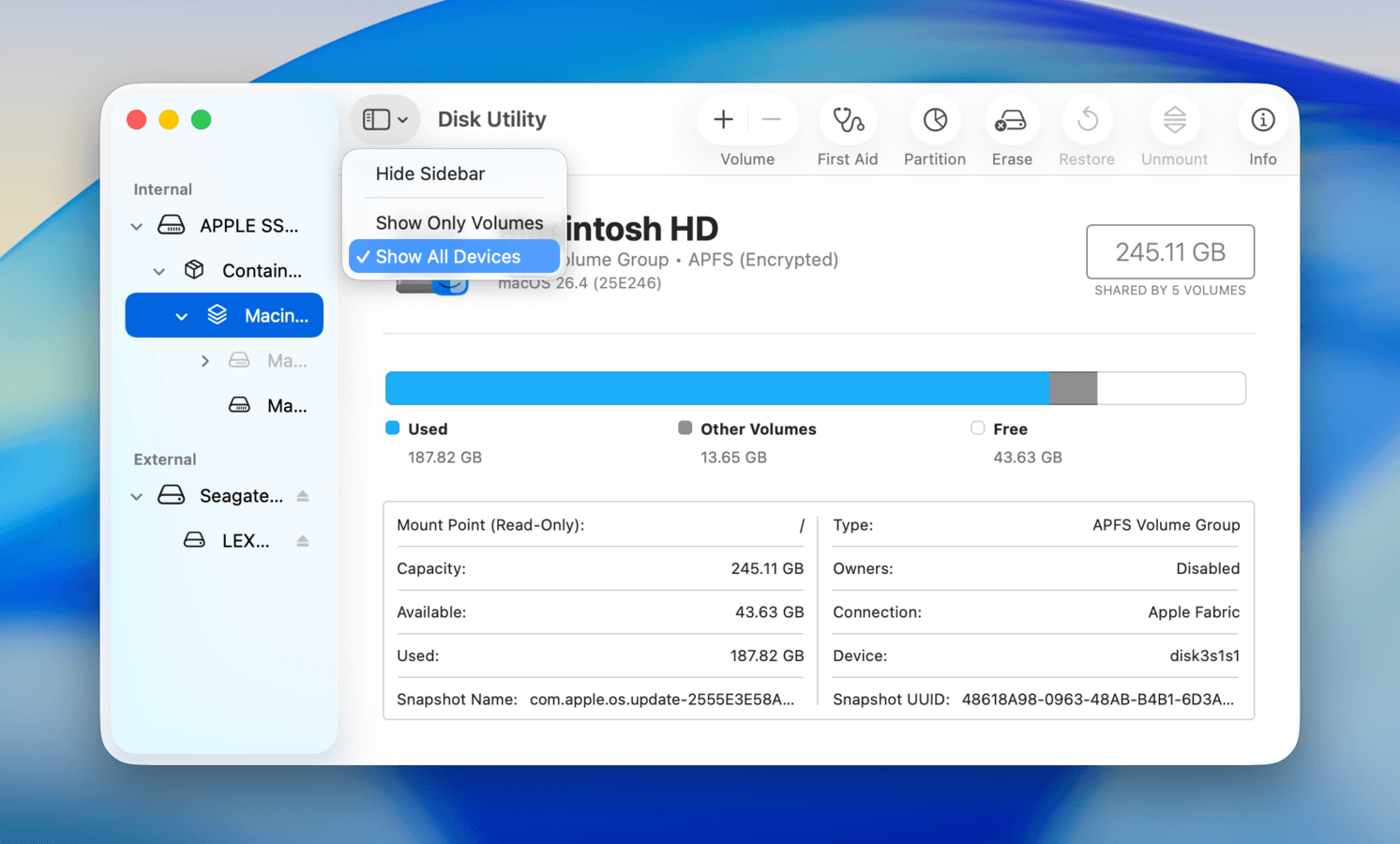 View All Devices option in Disk Utility