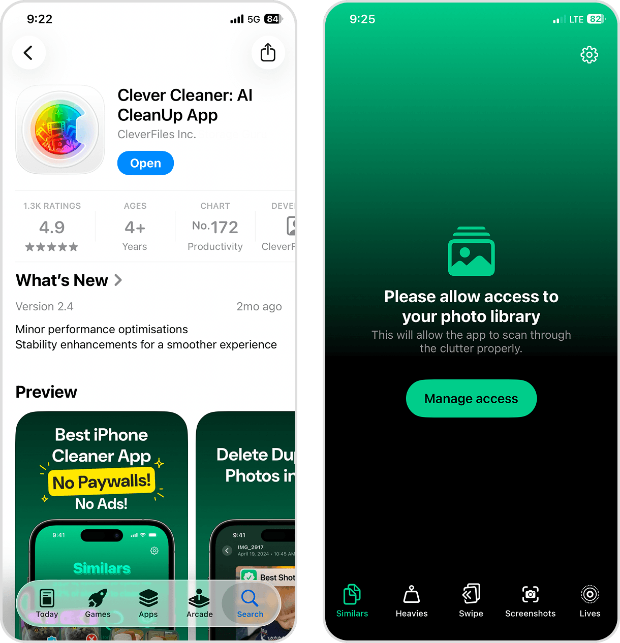 Clever Cleaner App Store page and access request