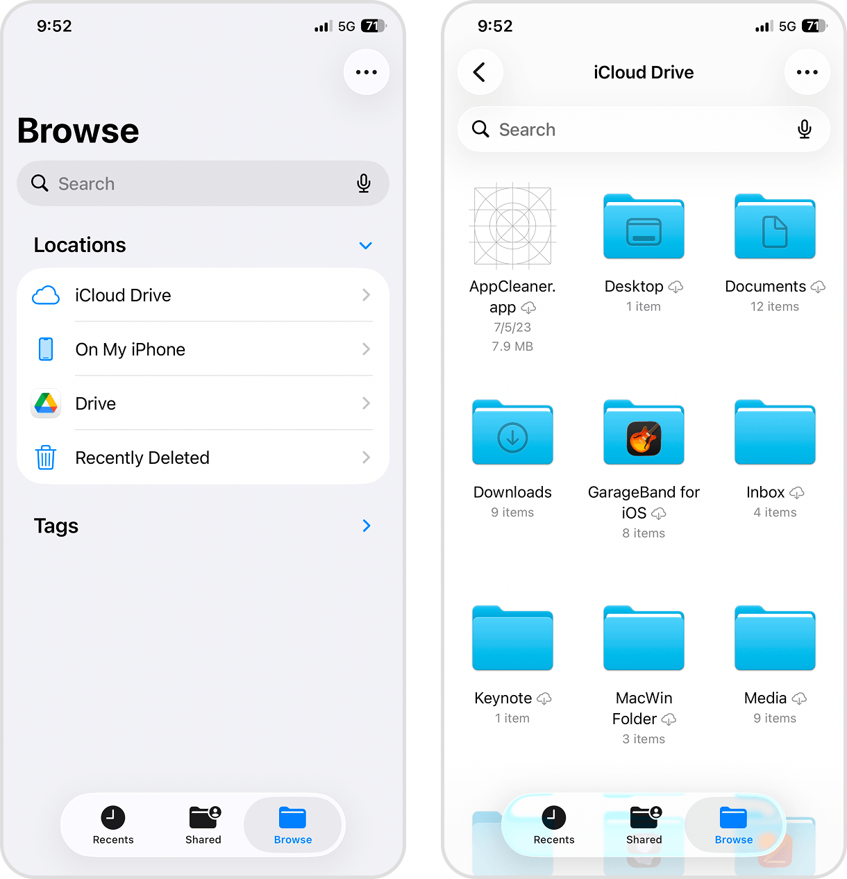 Downloads folder in the iOS Files app