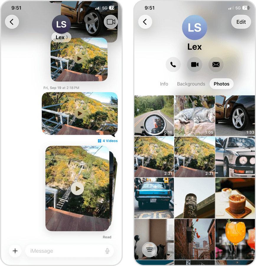 Contact's page in the Messages app