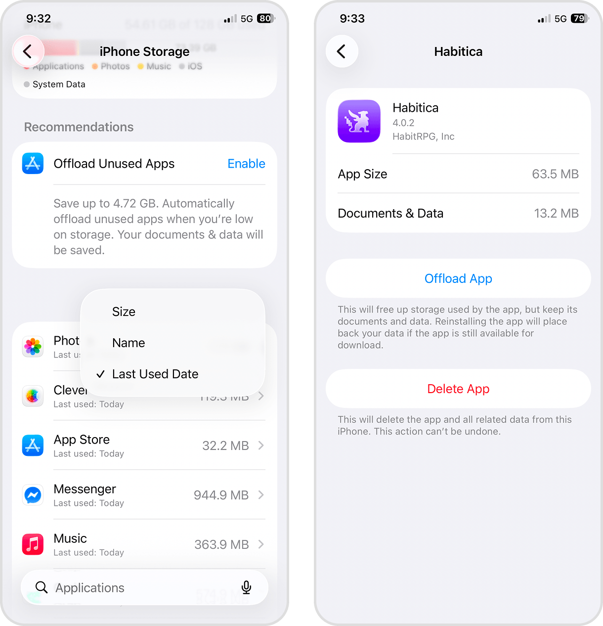 Apps list in the iOS Settings app