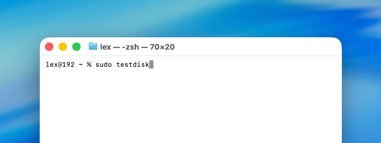 Running the sudo testdisk command in Terminal