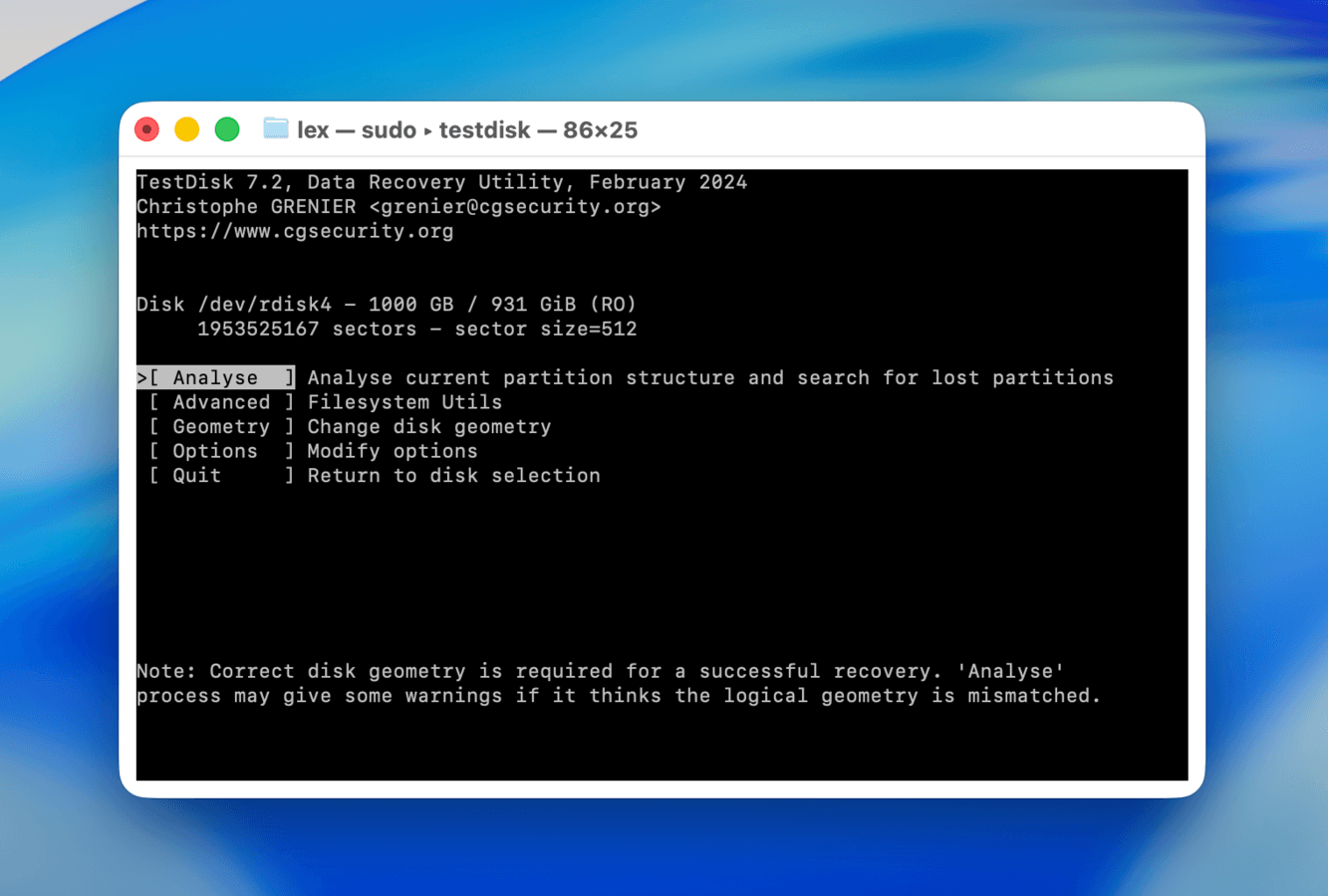 Analyse partition option in TestDisk