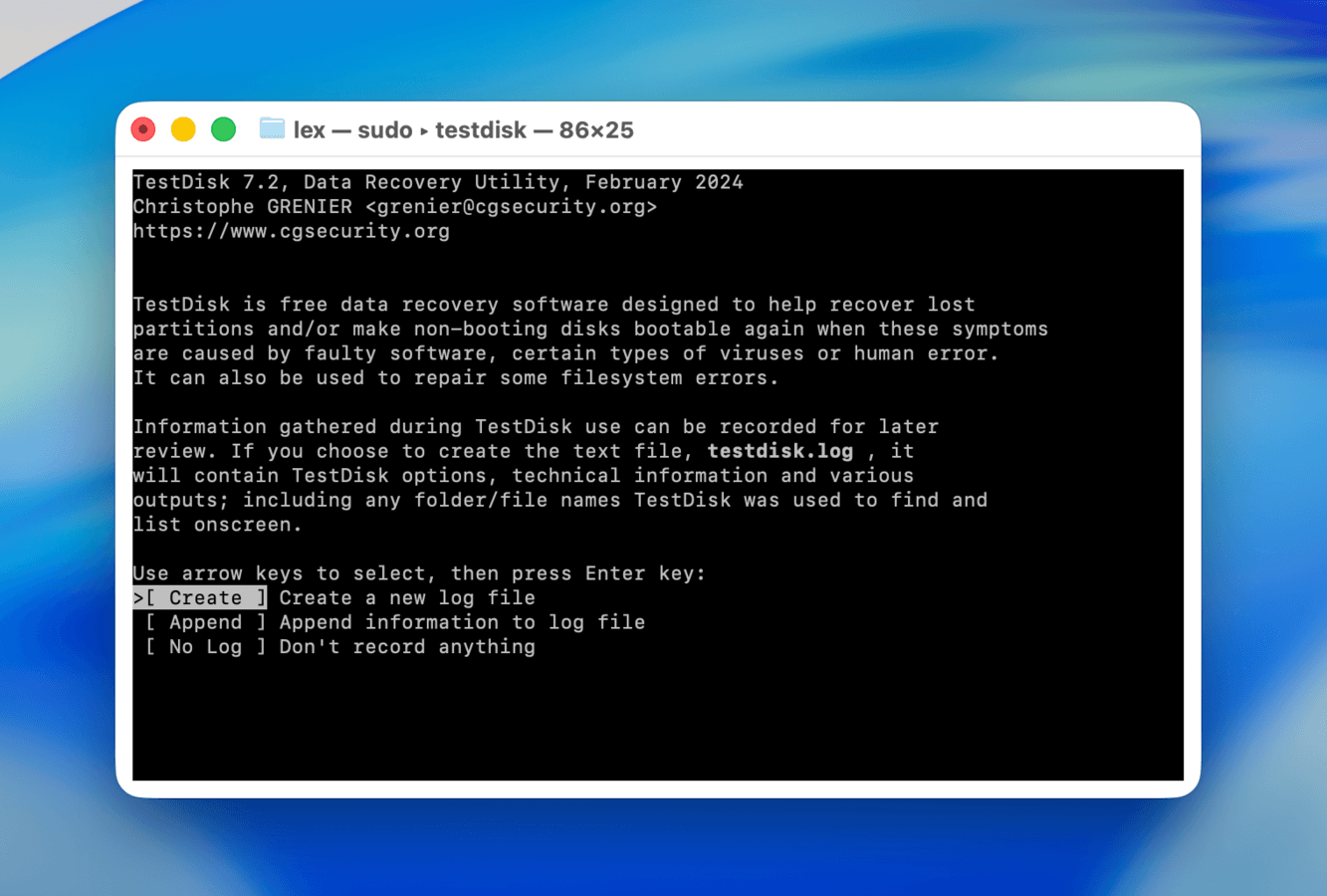 Create log option in TestDisk
